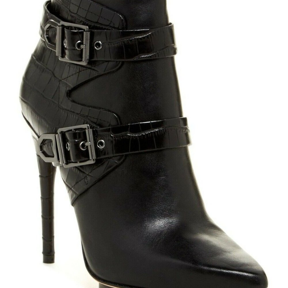 Bcbgmaxazria Klasp Leather Black Ankle-Strap Booties Size 8.5
